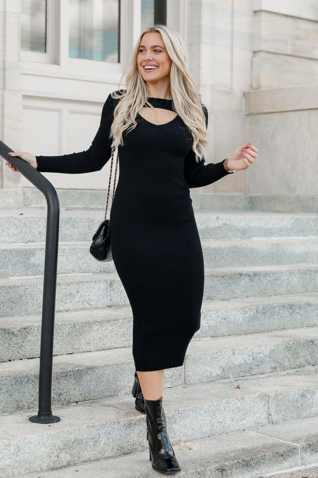 Still Night Black Long Sleeve Midi Dress FINAL SALE Factory Outlet Cheap Pice