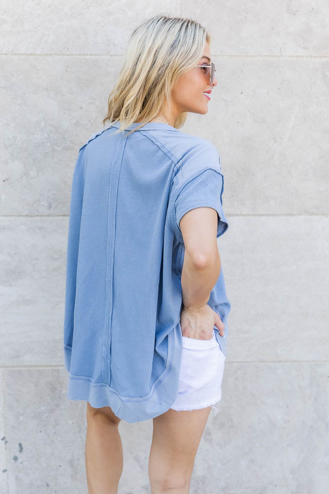 Best Moves Blue Raw Hem Blouse FINAL SALE Outlet Affordable