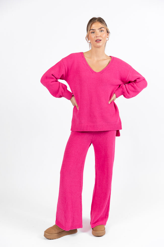 Cozy For Keeps Hot Pink V-Neck Sweater SALE Online Online High Quality