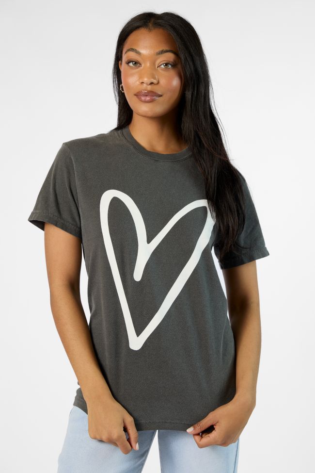 Heart Sketch Grey Comfort Color Graphic Tee Cheap Sale Online Online