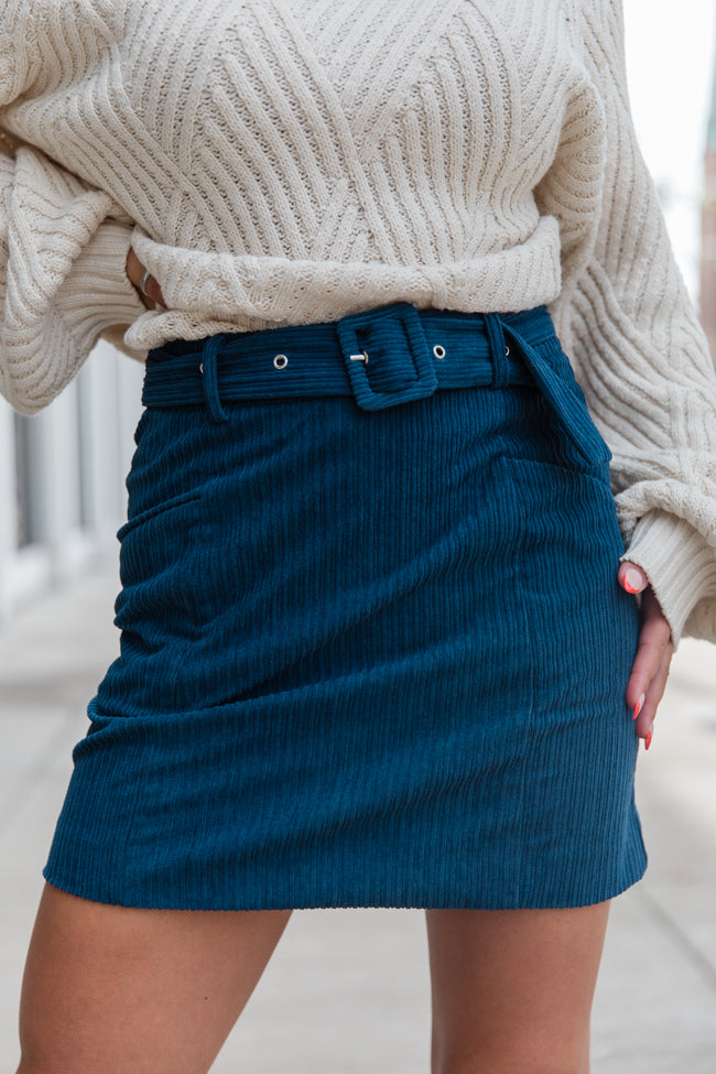 Talk About It Navy Belted Corduroy Skirt FINAL SALE Free Shipping Looking For