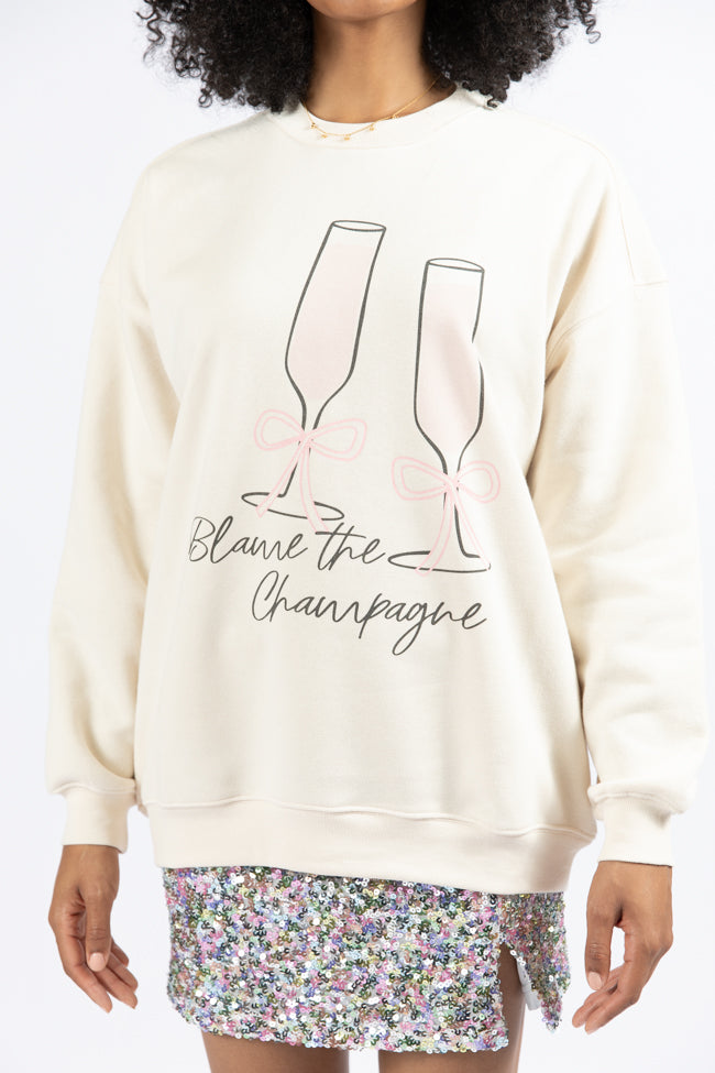 Blame The Champagne Cream Oversized Graphic Sweatshirt SALE Cheap Sale Inexpensive