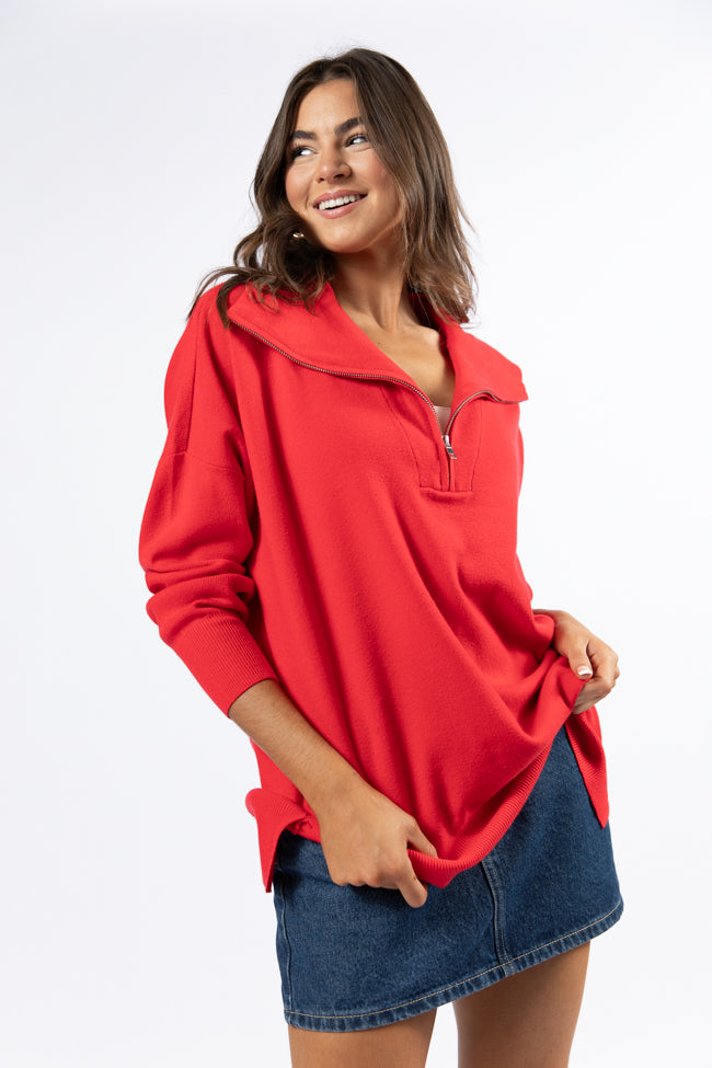 Pulling Heartstrings Red Quarter Zip Pullover Cheap Sale Supply