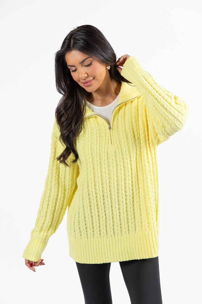 Forever Yours Yellow Cable Knit Chenille Quarter Zip Sweater SALE Shop Offer Cheap Online