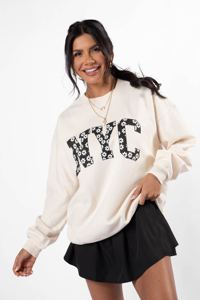 NYC Daisy Cream Oversized Graphic Sweatshirt In China Sale Online