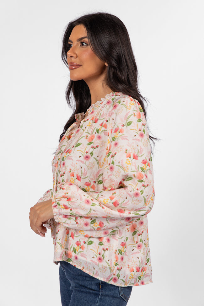 Fade Into You Ivory Multi Button Detail Floral Blouse Outlet Locations Cheap Online