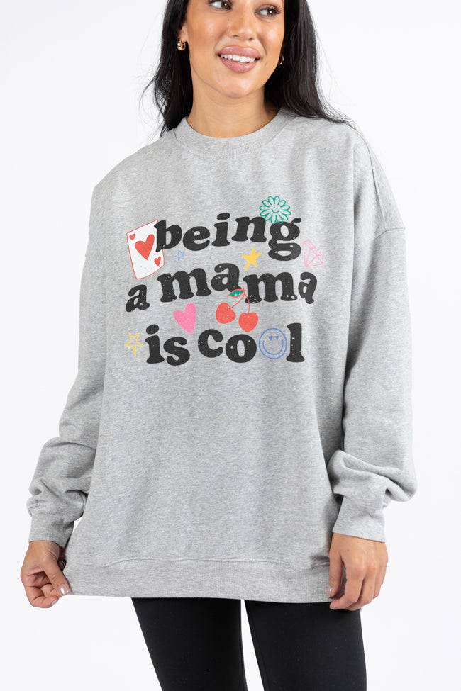 Being A Mama Is Cool Light Grey Oversized Graphic Sweatshirt Wholesale Pice