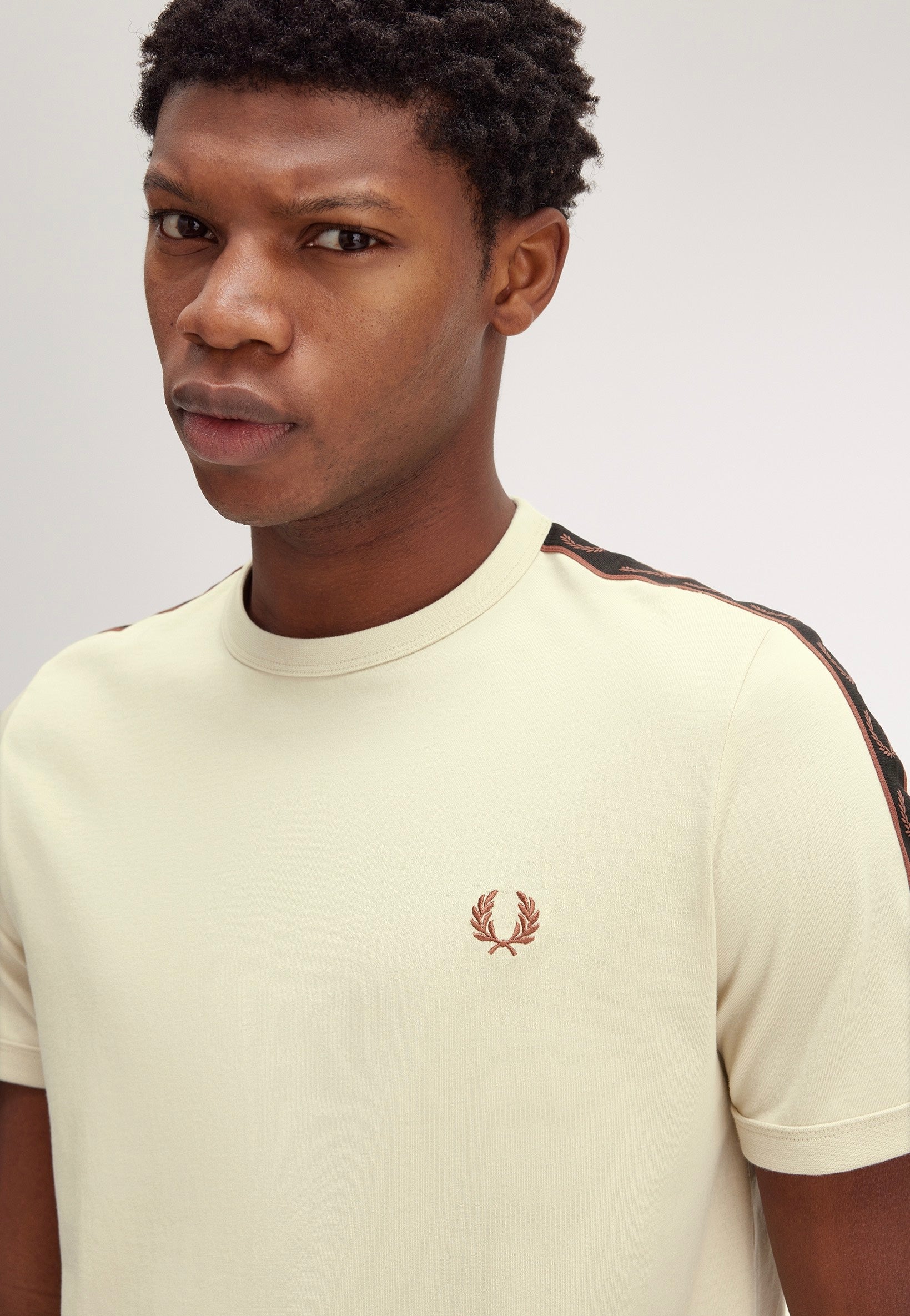 Fred Perry - Contrast Tape Ringer Oatmeal/Whisky Brown - T-Shirt Buy Cheap Browse