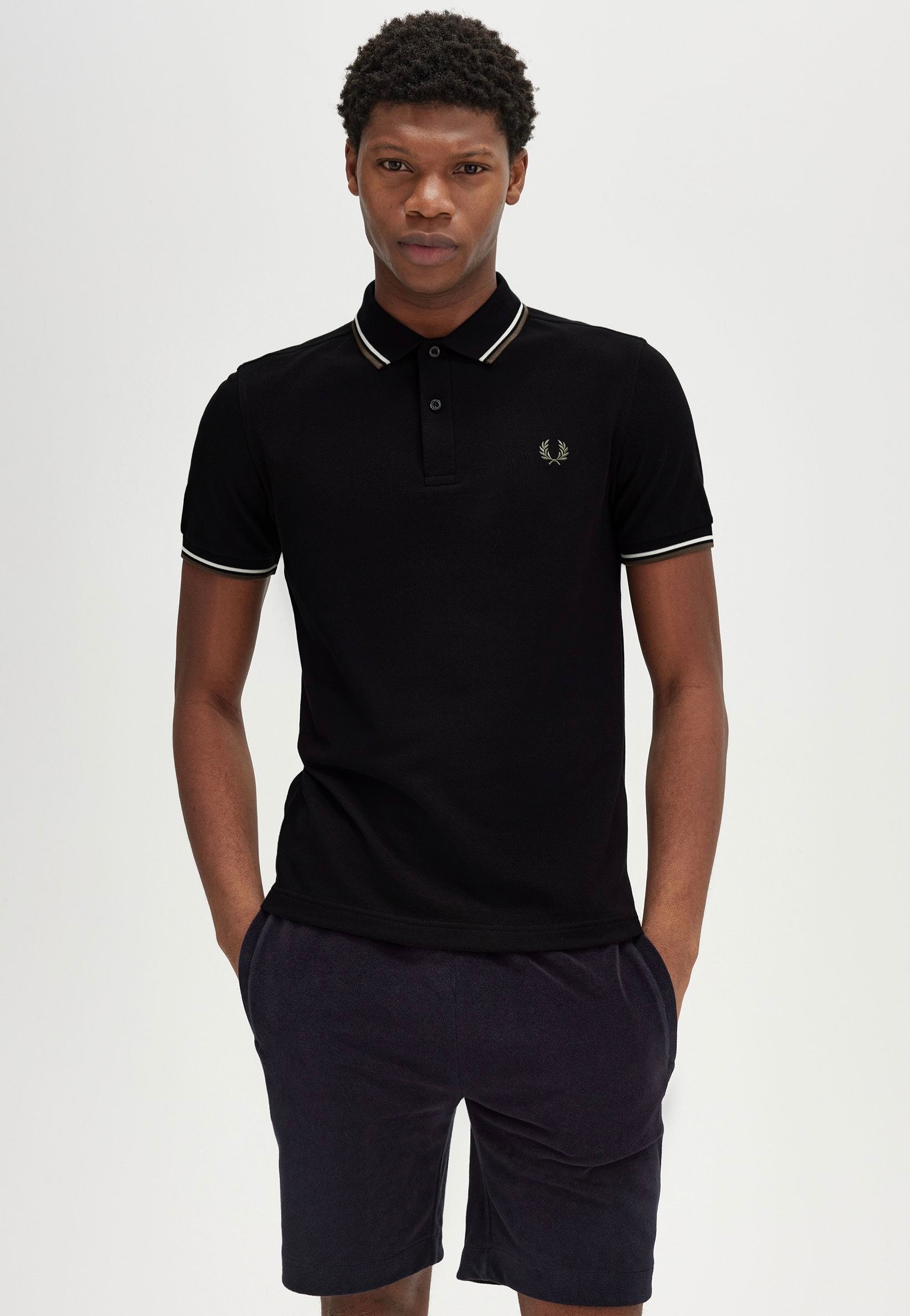 Fred Perry - Twin Tipped Black/Ecru/Laurel Wreath Green - Polo Discount Supply