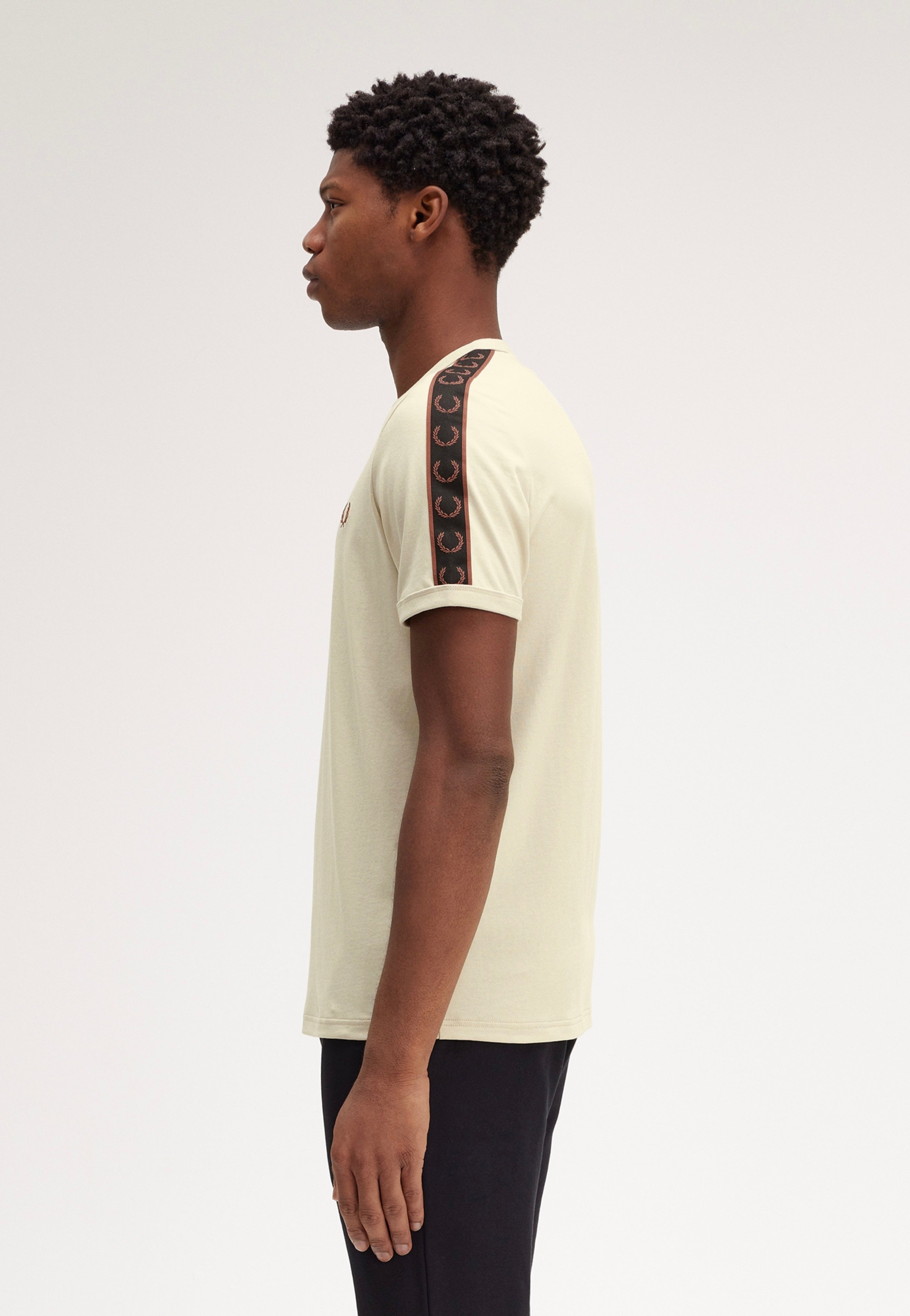 Fred Perry - Contrast Tape Ringer Oatmeal/Whisky Brown - T-Shirt Buy Cheap Browse