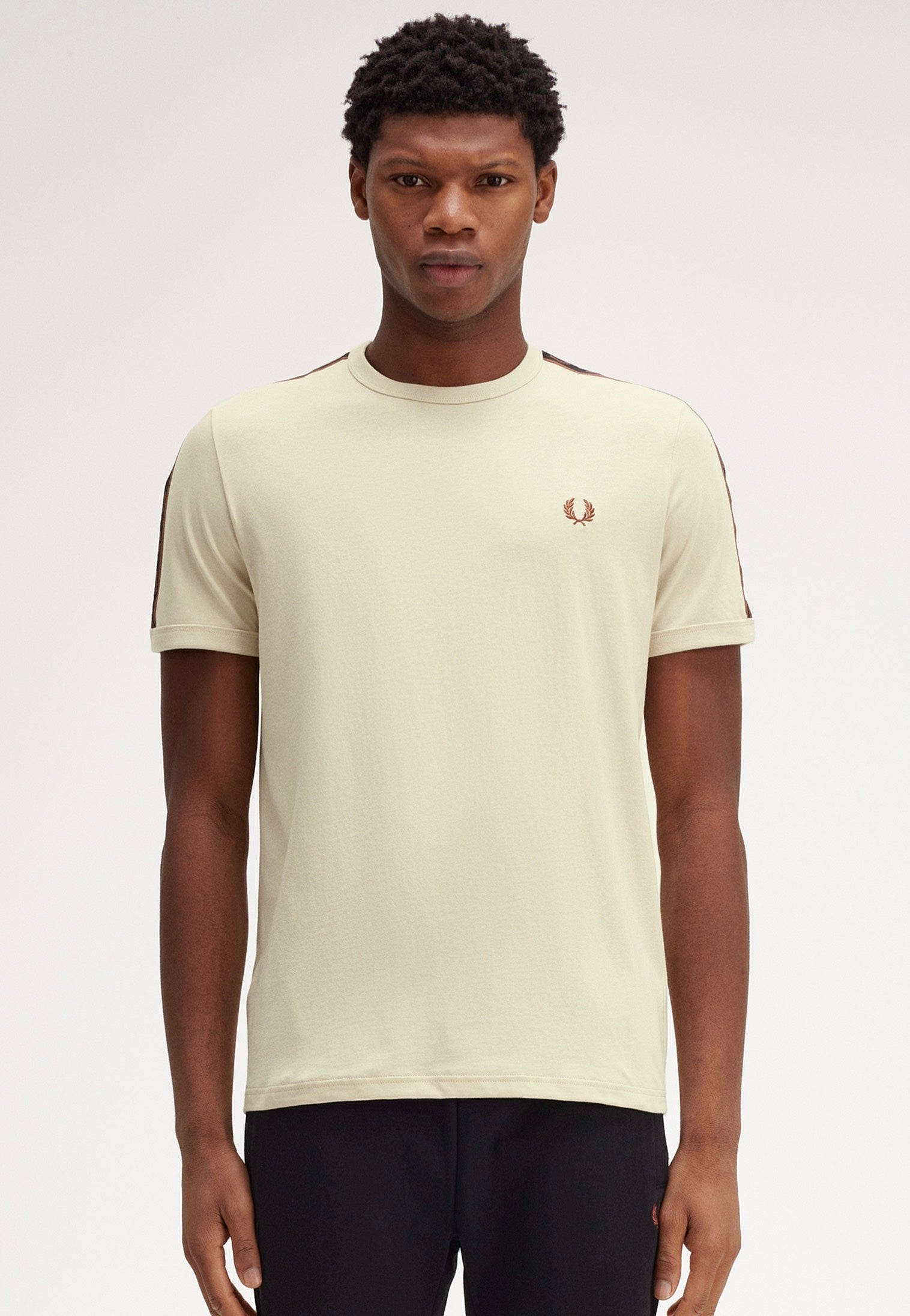 Fred Perry - Contrast Tape Ringer Oatmeal/Whisky Brown - T-Shirt Buy Cheap Browse