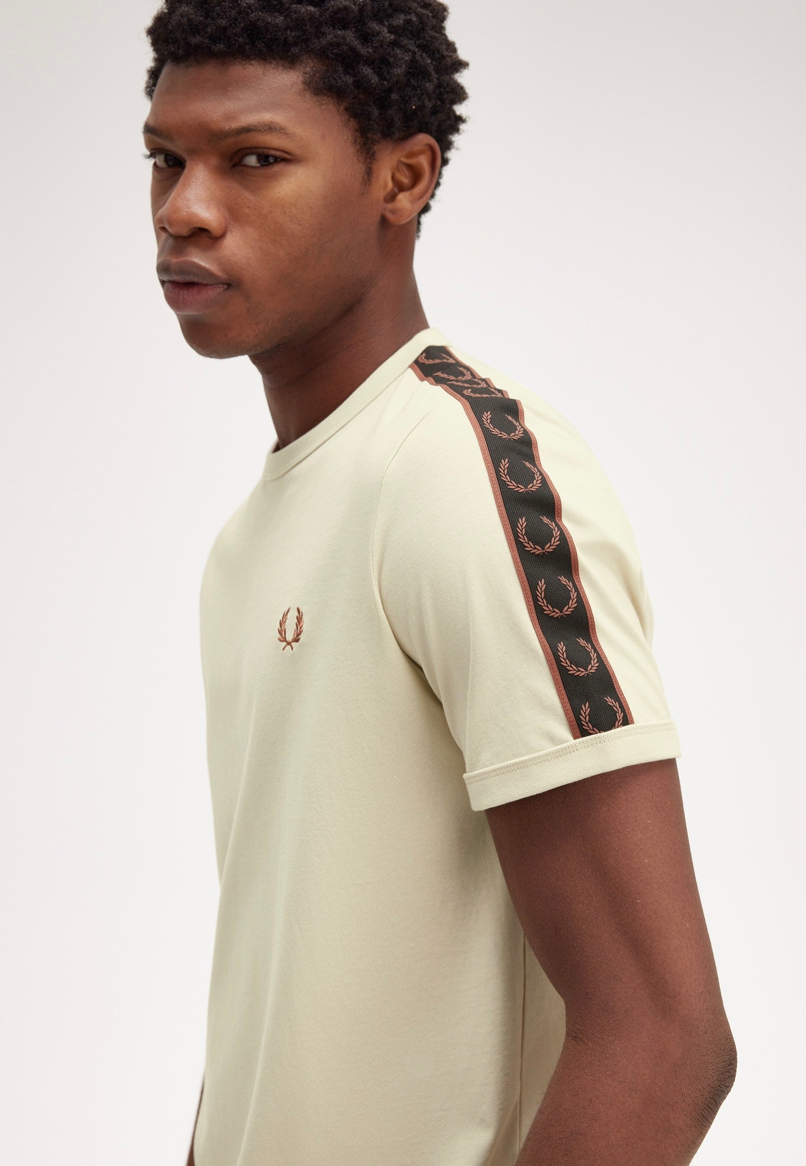 Fred Perry - Contrast Tape Ringer Oatmeal/Whisky Brown - T-Shirt Buy Cheap Browse