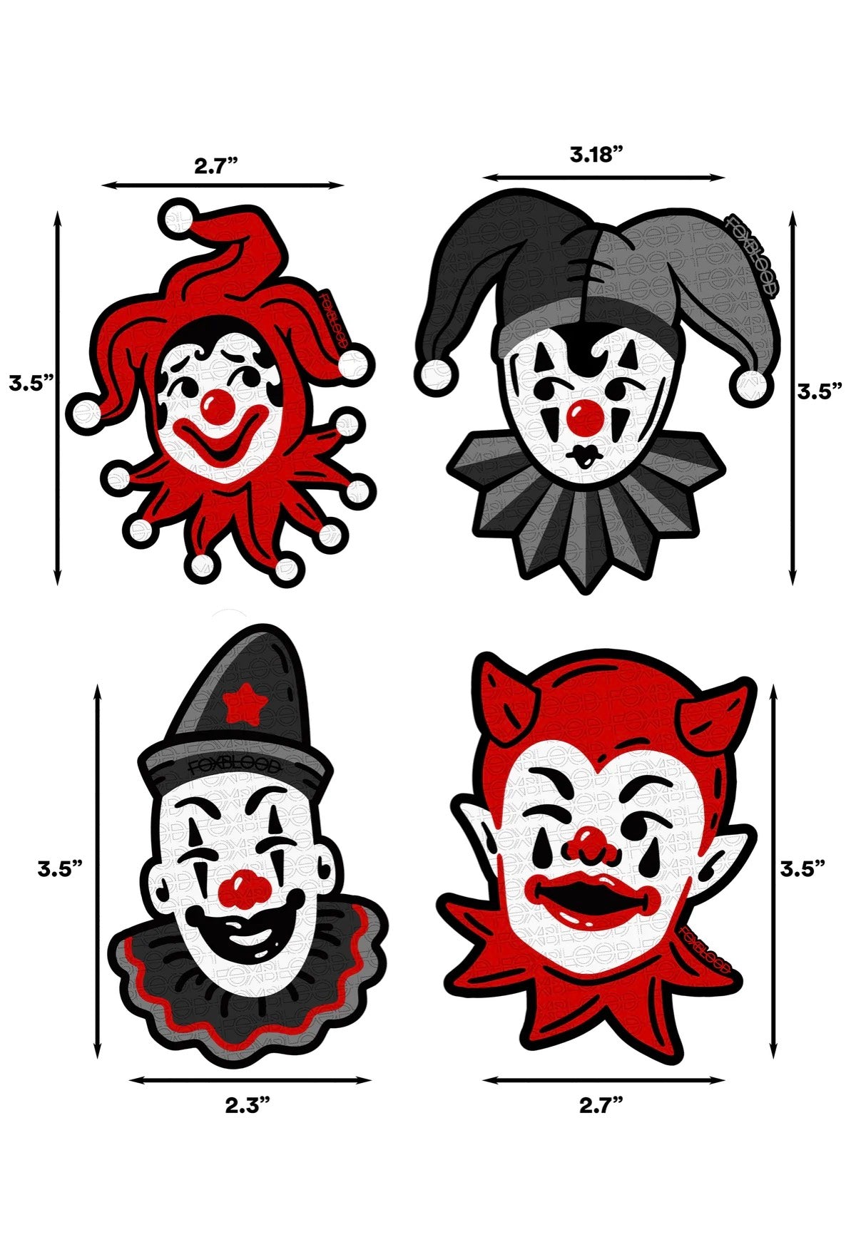 Foxblood - Clown Alley Pack Of 4 Multicoloured - Sticker 100% Authentic For Sale